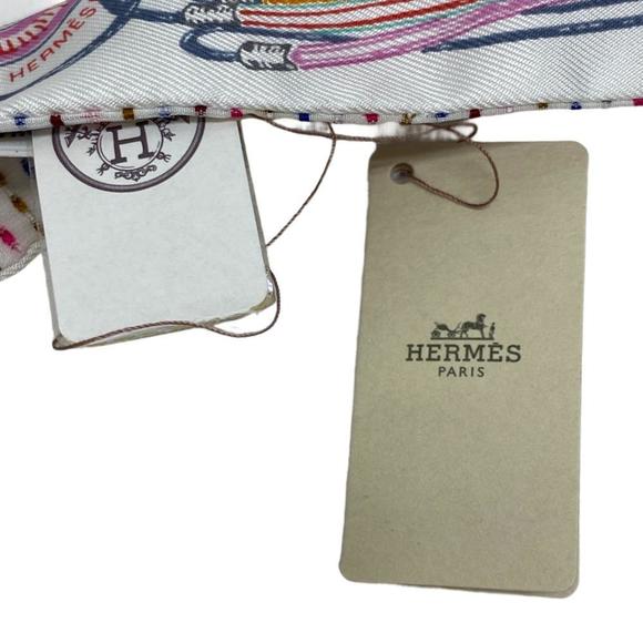 HERMES Twilly Chevaloscope Neon Scarf White Ladies - Picture 9 of 10